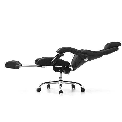 リクライニングチェア（オットマン付き・無段階リクライニング・バケットシート・ハイバック仕様・ゲーミングチェア・キャスター・肘付き・耐荷重100kg・ブラック）