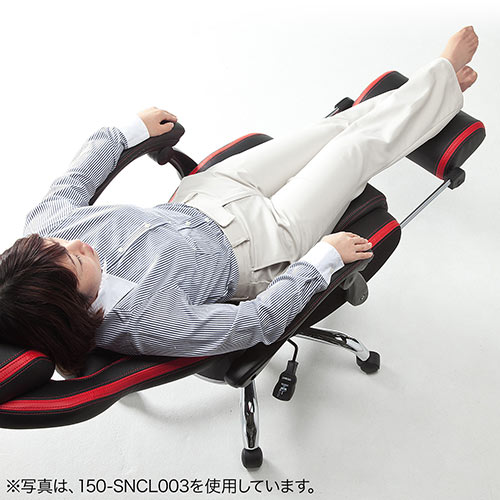 リクライニングチェア（オットマン付き・無段階リクライニング・バケットシート・ハイバック仕様・ゲーミングチェア・キャスター・肘付き・耐荷重100kg・ブラック）