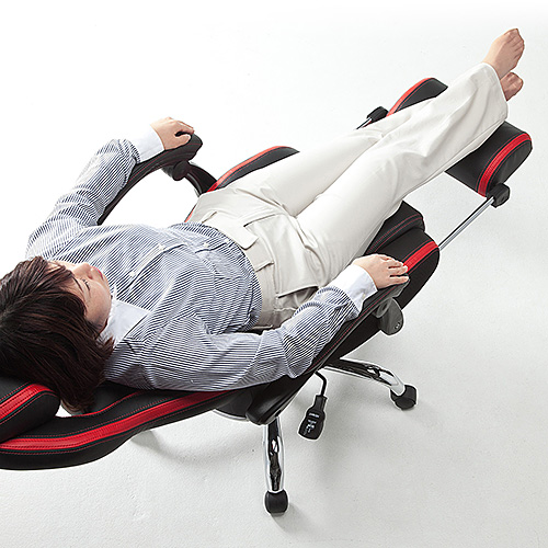 リクライニングチェア（オットマン・収納・足置き・バケットシート・ハイバック・ゲーム・ゲーミング・レーシング・レッド）