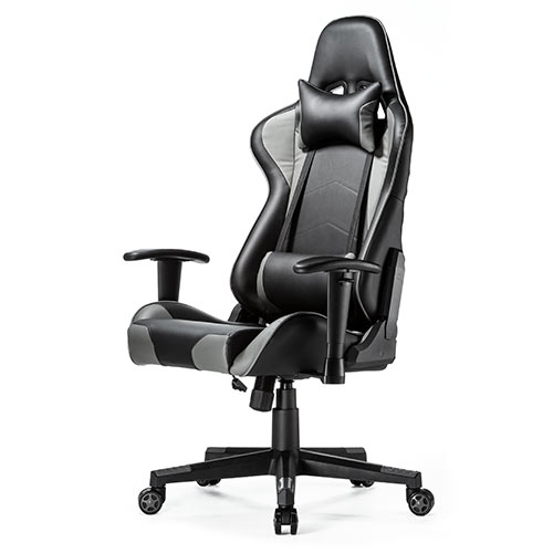 ゲーミングチェア（ハイバック・バケットシート・リクライニング・ロッキング・ヘッドレスト・ランバーサポート・肘掛け付き・PUレザー・グレー/ブラック）