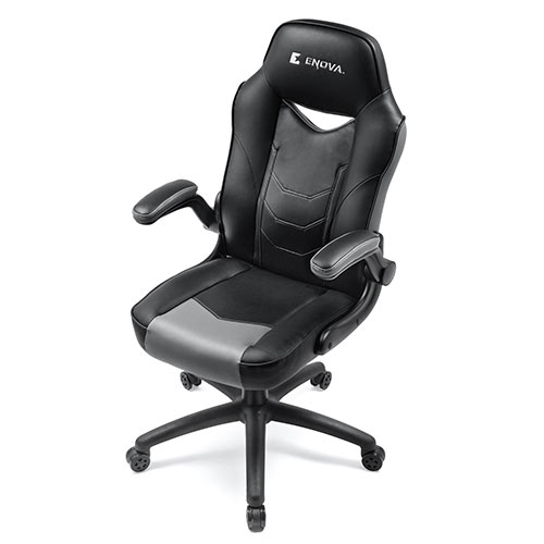 【アウトレット･訳あり・セール】レザーチェア（バケットシート・ゲーミングチェア・PVCレザー・ロッキング・肘跳ね上げ・ハイバック・グレー/ブラック）