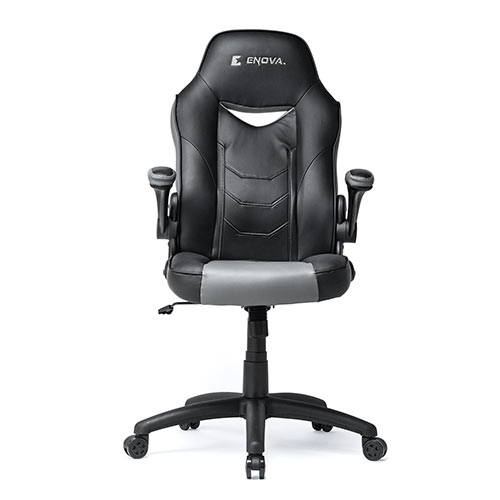 【アウトレット･訳あり・セール】レザーチェア（バケットシート・ゲーミングチェア・PVCレザー・ロッキング・肘跳ね上げ・ハイバック・グレー/ブラック）