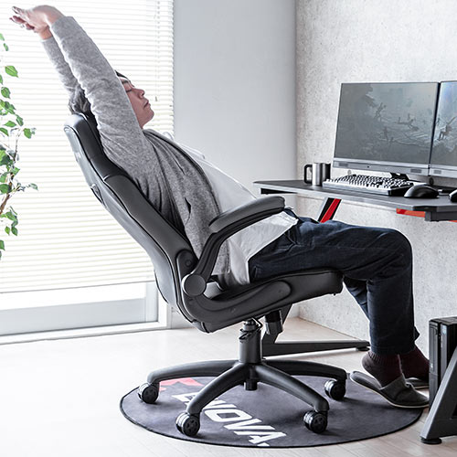 【アウトレット･訳あり・セール】レザーチェア（バケットシート・ゲーミングチェア・PVCレザー・ロッキング・肘跳ね上げ・ハイバック・グレー/ブラック）