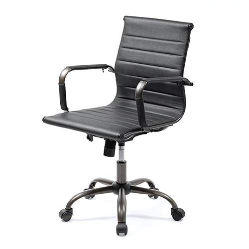 レザーチェア スリムチェア ビンテージ調 レトロデザイン ミドルバック ブラック