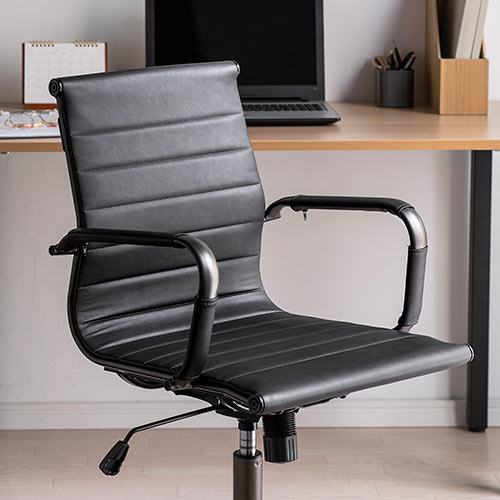 レザーチェア スリムチェア ビンテージ調 レトロデザイン ミドルバック ブラック