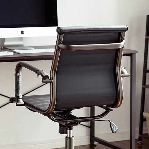 レザーチェア スリムチェア ビンテージ調 レトロデザイン ミドルバック ブラック