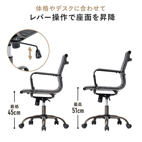 レザーチェア スリムチェア ビンテージ調 レトロデザイン ミドルバック ブラック