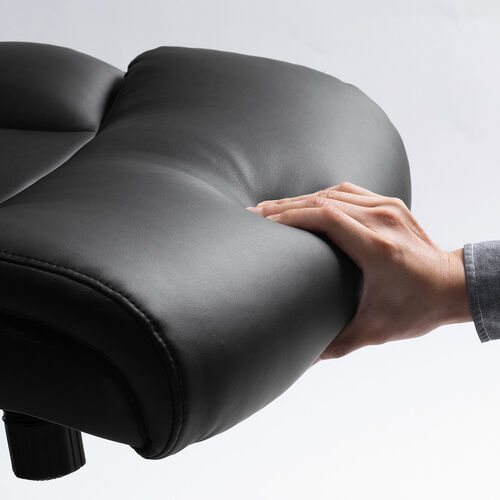 レザーチェア（極厚クッション・PUレザー・跳ね上げ式肘掛け・ロッキング・ミドルバック・社長椅子）