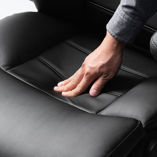 レザーチェア（極厚クッション・PUレザー・跳ね上げ式肘掛け・ロッキング・ミドルバック・社長椅子）