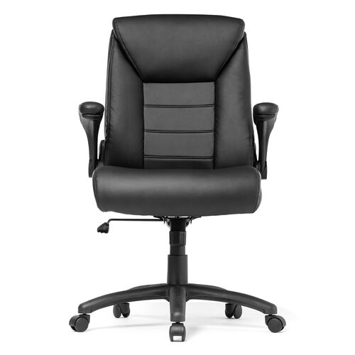 レザーチェア（極厚クッション・PUレザー・跳ね上げ式肘掛け・ロッキング・ミドルバック・社長椅子）