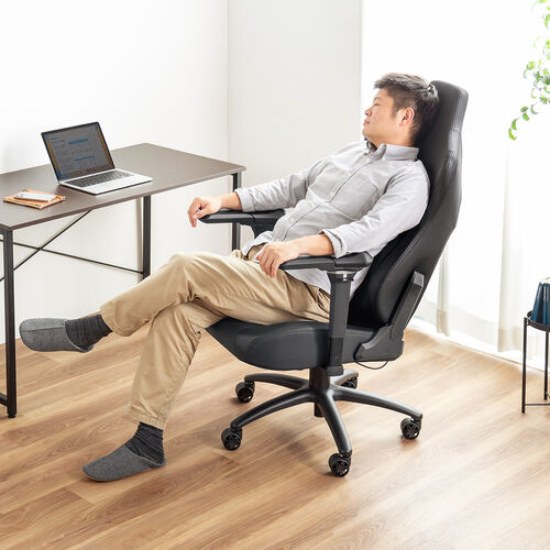 レザーチェア（ゲーミングチェア・リクライニング・傾斜角度170°・特殊アームレスト・大型ランバーサポート・あぐら対応・ハイバック・耐荷重100kg）