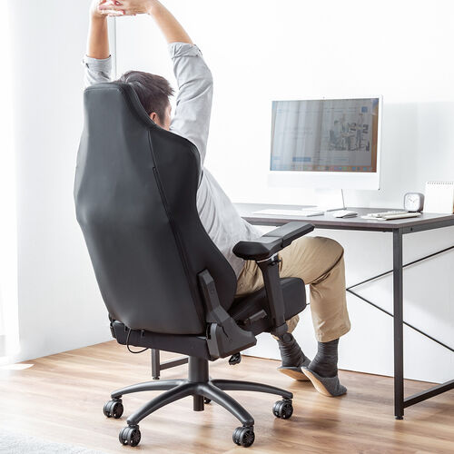 レザーチェア（ゲーミングチェア・リクライニング・傾斜角度170°・特殊アームレスト・大型ランバーサポート・あぐら対応・ハイバック・耐荷重100kg）