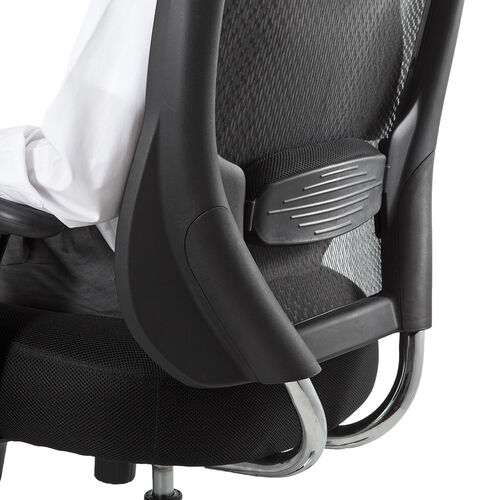 メッシュチェア（ネット・ミドルバック・ロッキング・肘付き・高耐荷重・ランバーサポート・ブラック）