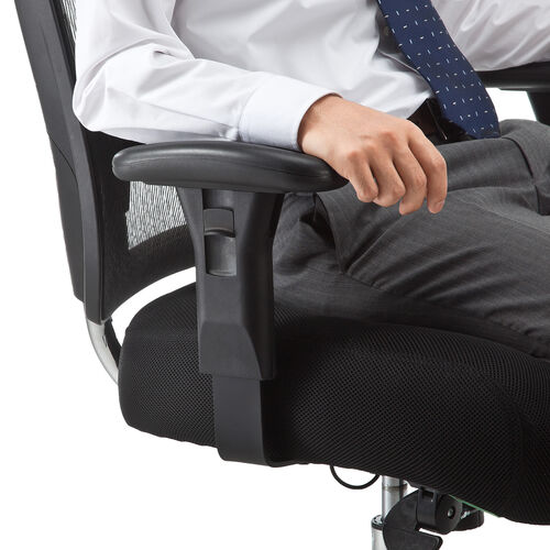 メッシュチェア（ネット・ミドルバック・ロッキング・肘付き・高耐荷重・ランバーサポート・ブラック）