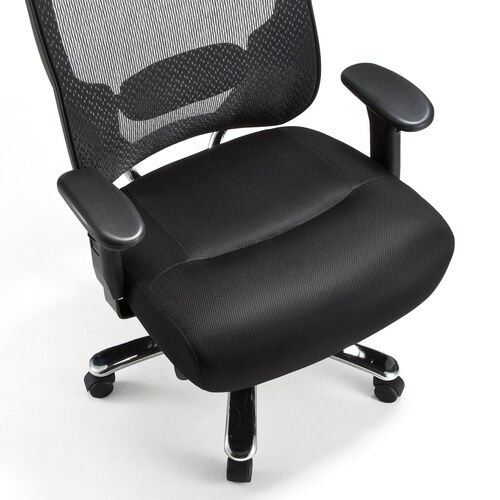 メッシュチェア（ネット・ミドルバック・ロッキング・肘付き・高耐荷重・ランバーサポート・ブラック）