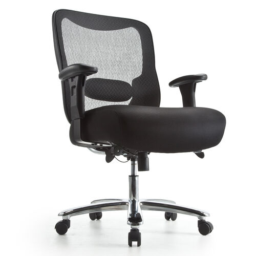 メッシュチェア（ネット・ミドルバック・ロッキング・肘付き・高耐荷重・ランバーサポート・ブラック）