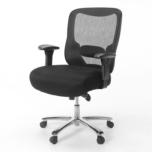 メッシュチェア（ネット・ミドルバック・ロッキング・肘付き・高耐荷重・ランバーサポート・ブラック）