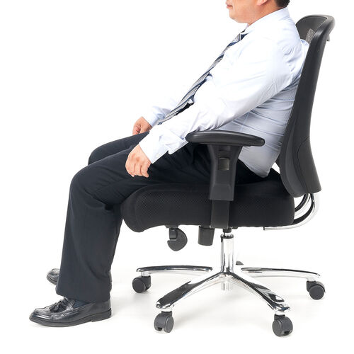 メッシュチェア（ネット・ミドルバック・ロッキング・肘付き・高耐荷重・ランバーサポート・ブラック）