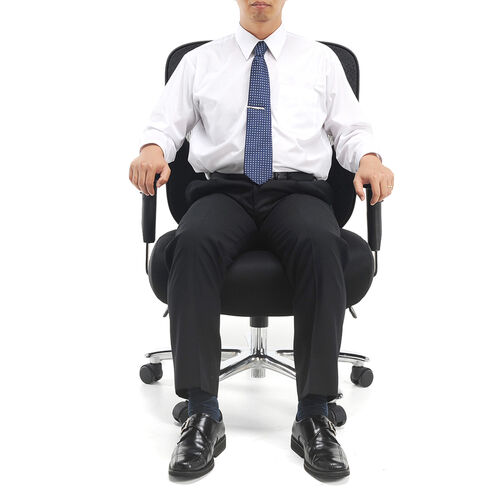 メッシュチェア（ネット・ミドルバック・ロッキング・肘付き・高耐荷重・ランバーサポート・ブラック）