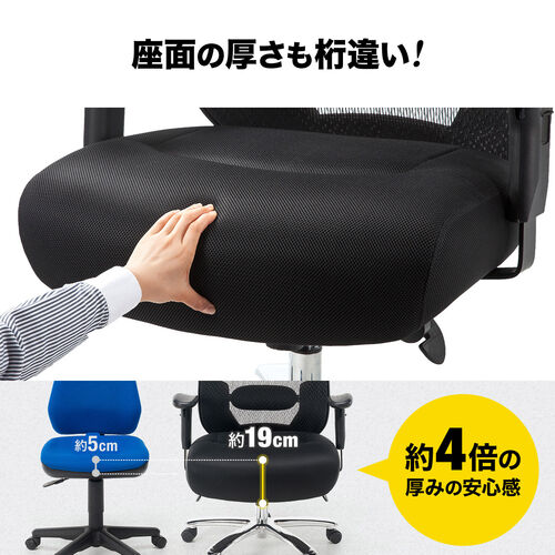 メッシュチェア（ネット・ミドルバック・ロッキング・肘付き・高耐荷重・ランバーサポート・ブラック）