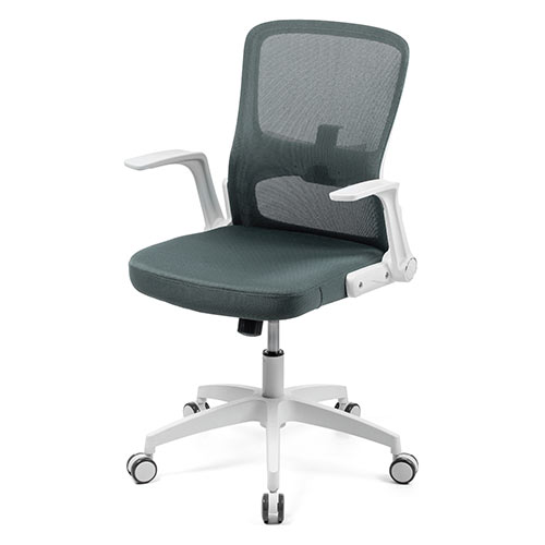 メッシュチェア（オフィスチェア・ホワイトフレーム・ミドルバック・ロッキング・ランバーサポート・グレー）
