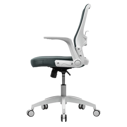 メッシュチェア（オフィスチェア・ホワイトフレーム・ミドルバック・ロッキング・ランバーサポート・グレー）