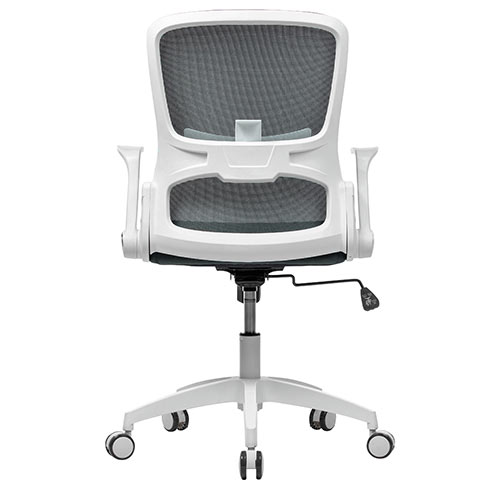 メッシュチェア（オフィスチェア・ホワイトフレーム・ミドルバック・ロッキング・ランバーサポート・グレー）