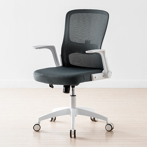 メッシュチェア（オフィスチェア・ホワイトフレーム・ミドルバック・ロッキング・ランバーサポート・グレー）