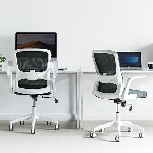 メッシュチェア（オフィスチェア・ホワイトフレーム・ミドルバック・ロッキング・ランバーサポート・グレー）