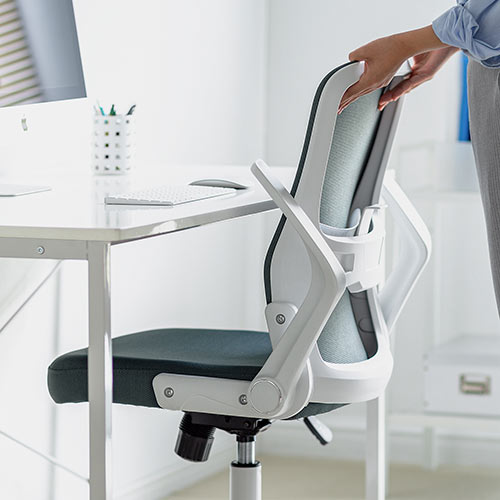 メッシュチェア（オフィスチェア・ホワイトフレーム・ミドルバック・ロッキング・ランバーサポート・グレー）