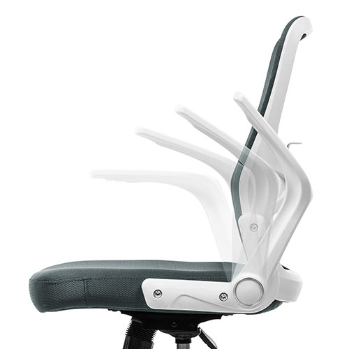 メッシュチェア（オフィスチェア・ホワイトフレーム・ミドルバック・ロッキング・ランバーサポート・グレー）