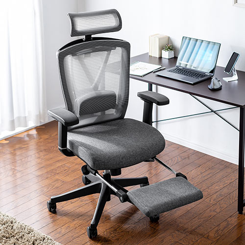 メッシュチェア 2点稼動ロッキング（リクライニング ハイバック オットマン 座面スライド アームレスト ヘッドレスト ランバーサポート）