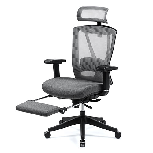 メッシュチェア 2点稼動ロッキング（リクライニング ハイバック オットマン 座面スライド アームレスト ヘッドレスト ランバーサポート）