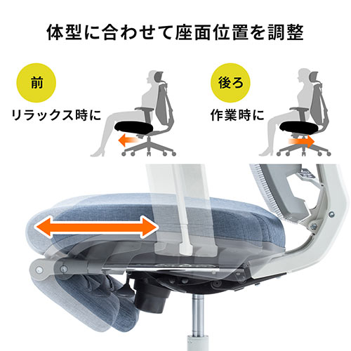 メッシュチェア 2点稼動ロッキング（リクライニング ハイバック オットマン 座面スライド アームレスト ヘッドレスト ランバーサポート）