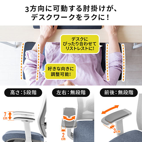 メッシュチェア 2点稼動ロッキング（リクライニング ハイバック オットマン 座面スライド アームレスト ヘッドレスト ランバーサポート）