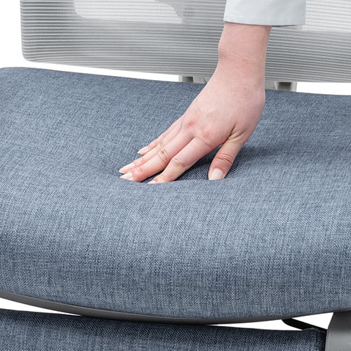 メッシュチェア（ハイバック・ロッキング・収納式オットマン・ランバーサポート・ヘッドレスト・ホワイトフレーム・ブルー）