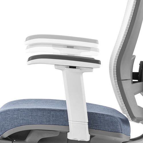 メッシュチェア（ハイバック・ロッキング・収納式オットマン・ランバーサポート・ヘッドレスト・ホワイトフレーム・ブルー）