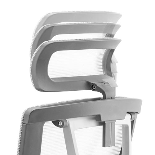 メッシュチェア（ハイバック・ロッキング・収納式オットマン・ランバーサポート・ヘッドレスト・ホワイトフレーム・ブルー）