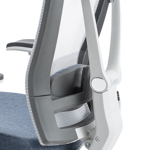 メッシュチェア（ハイバック・ロッキング・収納式オットマン・ランバーサポート・ヘッドレスト・ホワイトフレーム・ブルー）