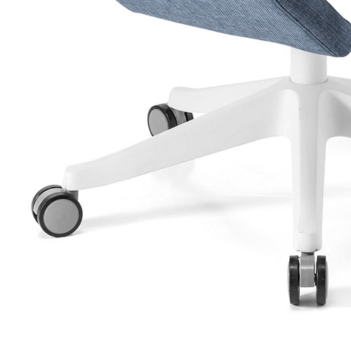 メッシュチェア（ハイバック・ロッキング・収納式オットマン・ランバーサポート・ヘッドレスト・ホワイトフレーム・ブルー）