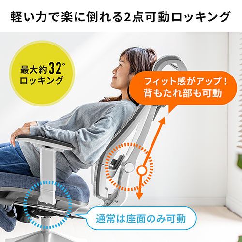 メッシュチェア（ハイバック・ロッキング・収納式オットマン