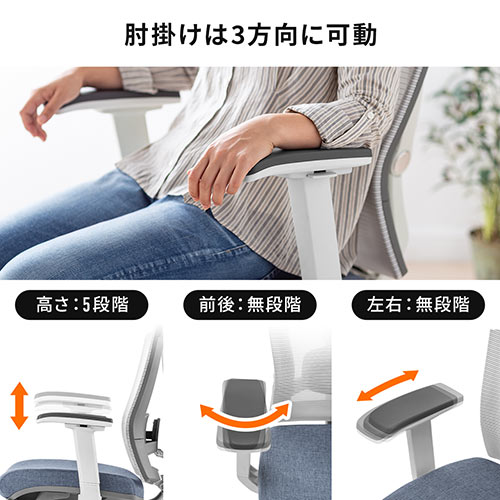 メッシュチェア（ハイバック・ロッキング・収納式オットマン・ランバーサポート・ヘッドレスト・ホワイトフレーム・ブルー）