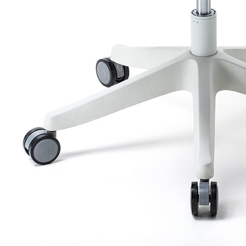 メッシュチェア（ロッキング・ハイバック・ヘッドレスト着脱可能・肘掛け付き・ホワイトフレーム・ウレタンキャスター・ブルー）