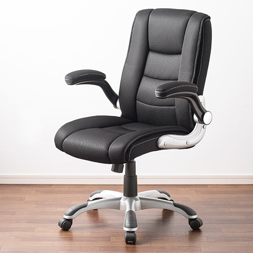 【アウトレット・中古・セール】オフィスチェア（アームレスト可動・跳ね上げ式・ロッキング・メッシュ・ブラック）