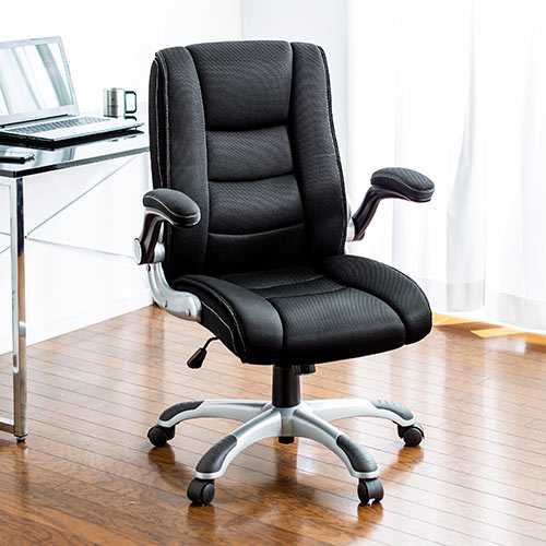 【アウトレット・中古・セール】オフィスチェア（アームレスト可動・跳ね上げ式・ロッキング・メッシュ・ブラック）