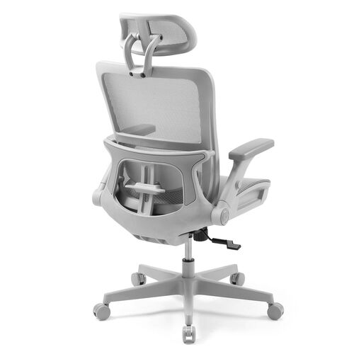 オフィスチェア（メッシュ・シンクロロッキング・跳ね上げアームレスト・リクライニング・ハイバック・座面メッシュ・オットマン・4D・ランバーサポート・ギター演奏・グレー）