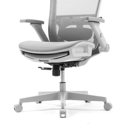 オフィスチェア（メッシュ・シンクロロッキング・跳ね上げアームレスト・リクライニング・ハイバック・座面メッシュ・オットマン・4D・ランバーサポート・ギター演奏・グレー）