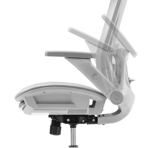 オフィスチェア（メッシュ・シンクロロッキング・跳ね上げアームレスト・リクライニング・ハイバック・座面メッシュ・オットマン・4D・ランバーサポート・ギター演奏・グレー）