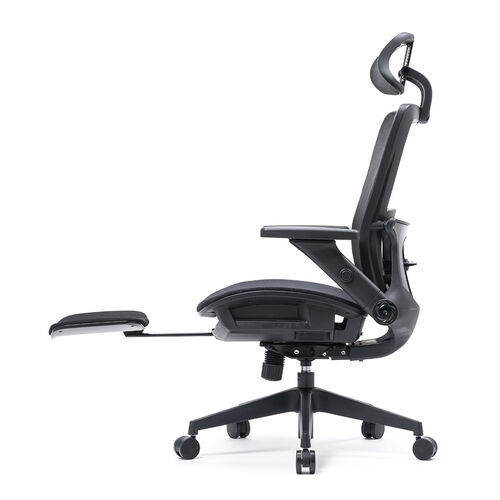 メッシュチェア（オールメッシュ・シンクロロッキング・跳ね上げアームレスト・薄型オットマン・ランバーサポート）