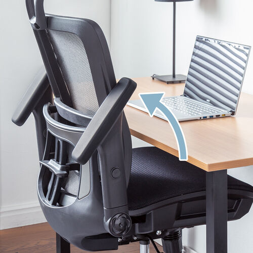 メッシュチェア（オールメッシュ・シンクロロッキング・跳ね上げアームレスト・薄型オットマン・ランバーサポート）